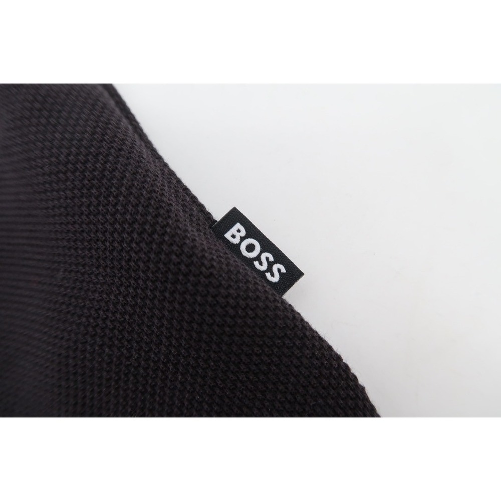 Hugo Boss Prout Polo Shirt Mens Medium Black Tan Striped Pique Contrast Collar - Picture 5 of 13